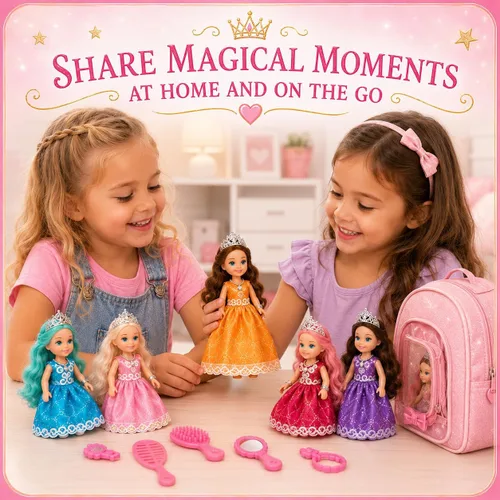 Vista 8 de TOMLEON Juego de muñecas de princesa, 6 muñecas de princesa con vestidos coloridos, coronas y joyas, juego de rol de fantasía para niños