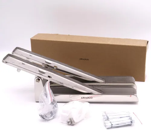 Vista 6 de Estante para horno de microondas de acero inoxidable, soporte de montaje en pared plegable retráctil con dos ganchos