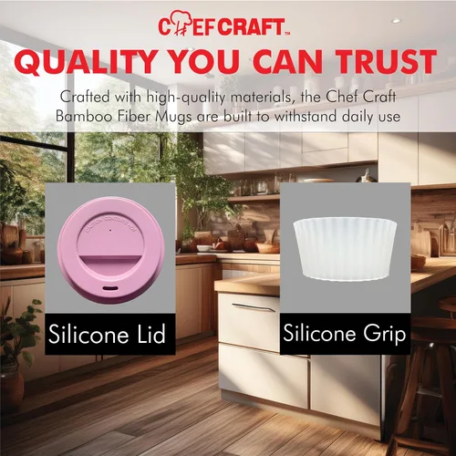 Vista 6 de Chef Craft Taza de viaje de fibra de bambú ecológico, juego de 4 piezas, 22 onzas, natural