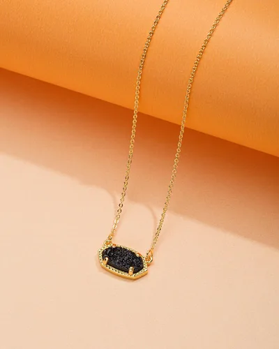 Vista 3 de Collar con colgante de drusa natural hecho a mano, cadena chapada en oro de 14 quilates para mujer