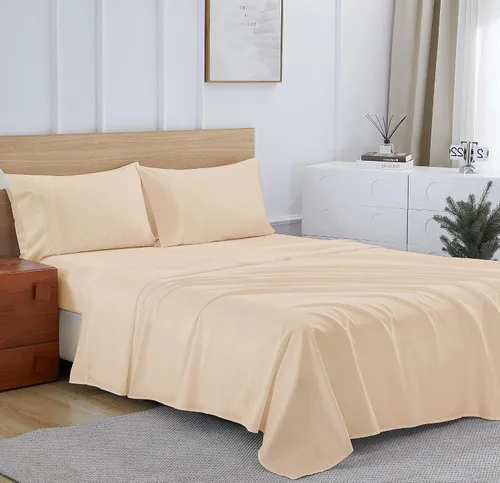 Vista 9 de Shunjie.Home - Juego de sábanas de 100 % algodón para cama individual de 600 hilos, tejido satinado, juego de 3 piezas, bolsillos profundos con Beige