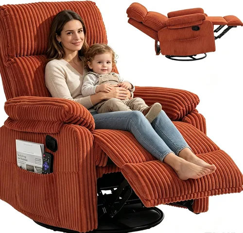 Vista 10 de Mecedora para cuarto de bebé, reclinable manual giratorio Pana beige