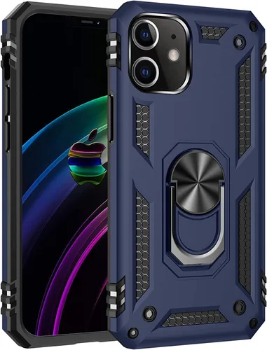 Vista 2 de KKBL - Funda para teléfono compatible con [iPhone 11], contraportada con protección contra golpes, anillo con función atril, color azul
