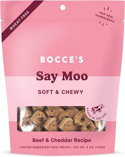 Vista 17 de Bocce's Bakery Bac'n Nutty - Golosinas suaves y masticables para perros, sin trigo con sabor a mantequilla de maní y tocino, galletas naturales