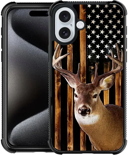 Vista 34 de Funda compatible con iPhone 8, a prueba de golpes, antiarañazos, bandera de ciervos de cola blanca de grano de madera estadounidense