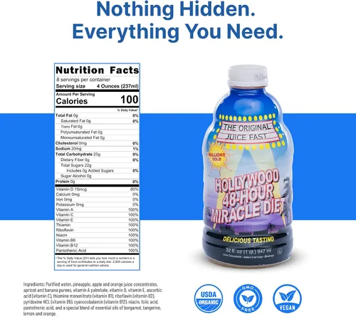 Vista 3 de Hollywood Miracle Diet Dieta de 48 horas, mezcla natural de bebida y fruta-32 oz