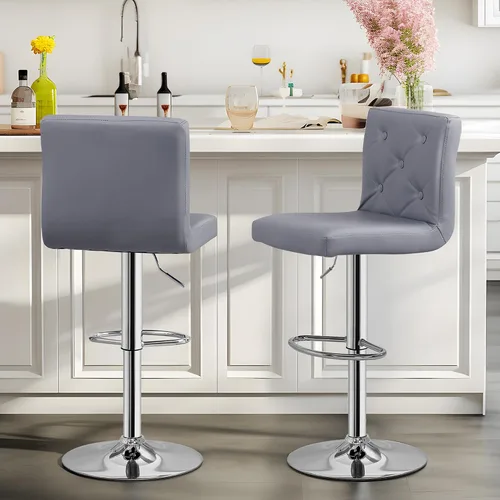 Vista 19 de Juego de 2 taburetes de bar ajustables para encimera de cocina, color marrón