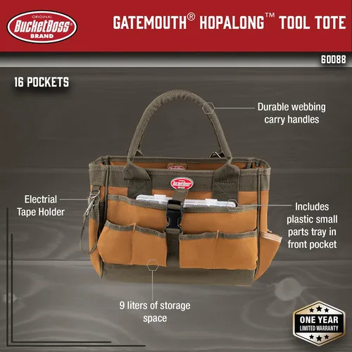 Vista 2 de Bucket Boss - Bolsa de herramientas Gatemouth Hopalong - Serie original (60088), 9 litros