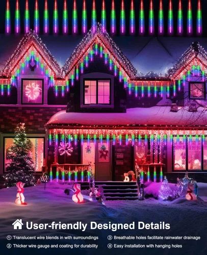 Vista 6 de EAGWELL Luces de Lluvia de Meteoros de Navidad, 20 en 20 Tubos Luces de Lluvia en Cascada con Cambio Automático con 12 Modos, Decoración Navideña