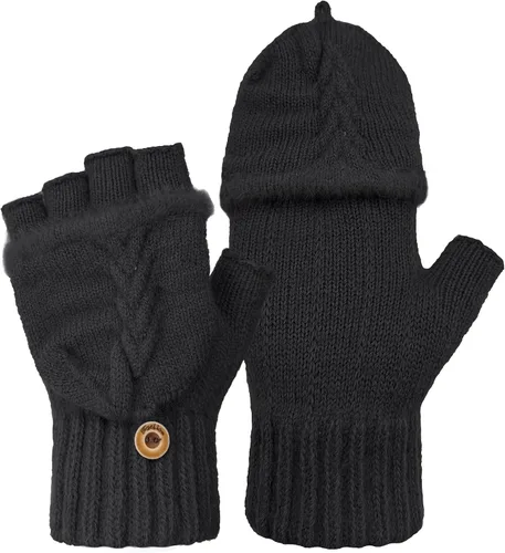 Vista 70 de Beurlike Guantes de invierno para mujer, de lana cálida, a prueba de viento, convertibles, sin dedos