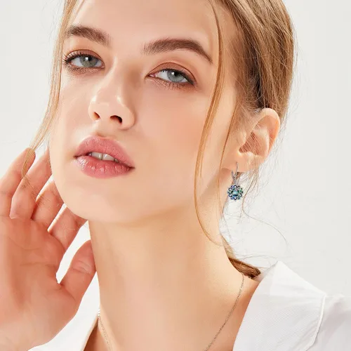 Vista 2 de Aretes de Loto Plata de Ley Aretes Colgantes de Gota de Flor de Loto Joyería de Yoga Regalos para Mujeres