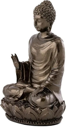 Vista 2 de Figura decorativa de Buda Shakyamuni de 3" pequeña Top Collection. Resina con acabado en bronce.