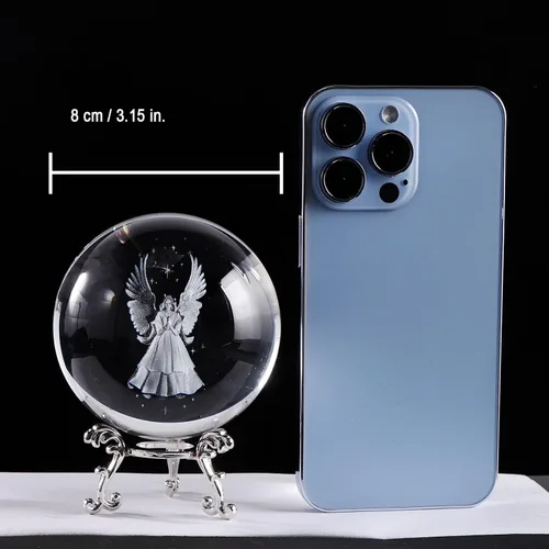 Vista 3 de Figuras de ángel guardián orante 3D, bola de cristal con soporte plateado, regalo conmemorativo para mujeres, amigas, personas especiales