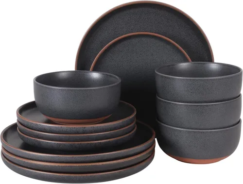 Vista 9 de Gibson Elite Winchester Way - Juego de vajilla de gres en relieve de 12 piezas, esmalte mate reactivo, platos y cuencos duraderos Lightweight-Tech