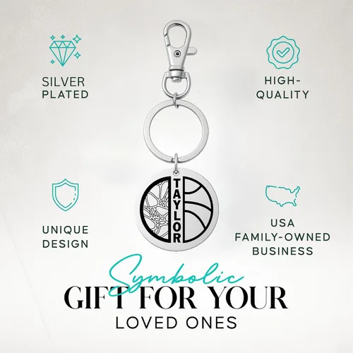 Vista 2 de Sportybella - Personalized Engraved Basketball Zipperpull Keychain, Custom Basketball Gift for Player, Team and Coaches