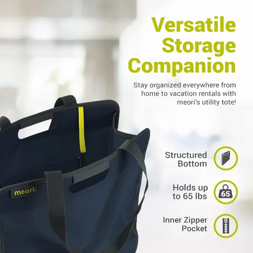 Vista 2 de meori Bolsa grande para mujeres u hombres, extra grande con bolsillo con cremallera, parte inferior dura, correas de hombro y asas de agarre