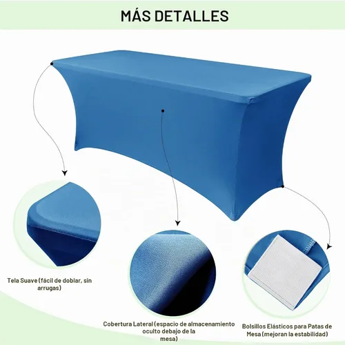 Vista 3 de Obstal Paquete de 6 Fundas de Mesa Elásticas de Spandex para Mesas de 6 Pies - Mantel Rectangular Universal Ajustado de 6 Pies Protector para Bodas