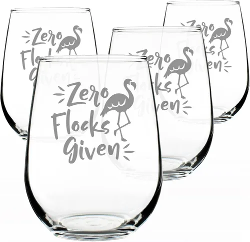 Vista 6 de Zero Flocks Given - Divertida copa de vino sin tallo de flamenco, grande de 17 onzas, refranes grabados, caja de regalo