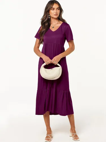 Vista 4 de ANRABESS Vestido largo casual de verano para mujer, manga corta, cuello en V, escalonado, playa, vacaciones, vestido de verano 2025
