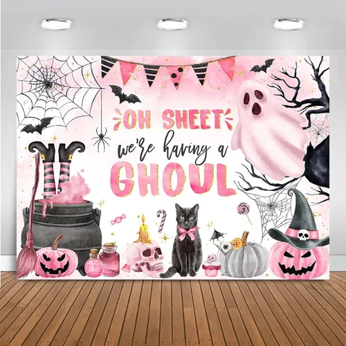 Vista 6 de Mocsicka Telón de fondo de Halloween para decoración de fiesta de baby shower de niño Boo-y, pancarta azul, bonita y espeluznante (8 x 6 pies)