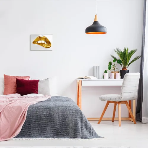 Vista 2 de Stupell Industries Modern Yellow Fashion Lip Bite Glam - Placa de pared femenina diseñada por Sarah McGuire, 15 x 10 pulgadas, color plateado