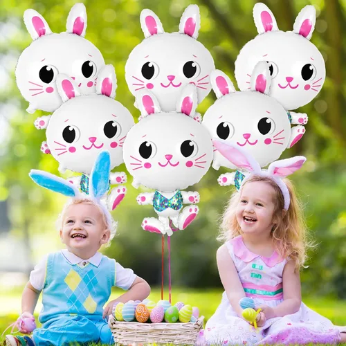 Vista 6 de 6 globos de conejo, globos grandes de conejo de Pascua de 32 pulgadas, globo de aluminio en forma de conejo, lindo globo de conejo de Mylar