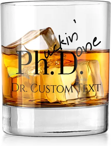 Vista 2 de Regalos personalizados de graduación de doctorado – Phuckin Done – Cristalería personalizada – Vaso de whisky divertido – Regalo perfecto