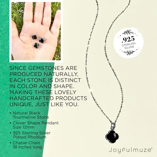 Vista 78 de Genuine Gemstone Necklace, Carved Four Leaf Clover Shape, Amethyst, Moonstone, Amazonite, Tourmaline, Labradorite, 925 Sterling Silver Jewelry