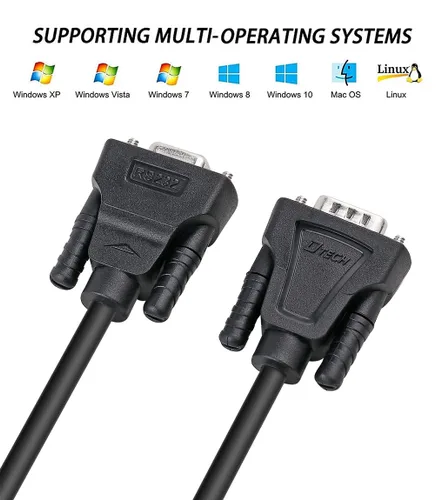 Vista 6 de DTech DB9 RS232 - Cable serie macho a hembra, cable de módem nulo, cruce de 7 cables para comunicación de datos (1.5 pies, negro)