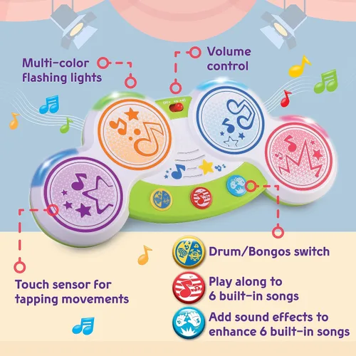 Vista 2 de HAP-P-KID Magic Touch - Tambor de música para niños pequeños, juguete de Bongos con sensor táctil infantil, instrumento musical para bebé