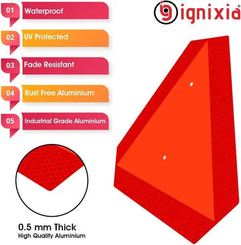 Vista 4 de Ignixia Letrero de vehículo de movimiento lento, letreros triangulares de aluminio de movimiento lento de aluminio, 14 x 16 pulgadas, base naranja