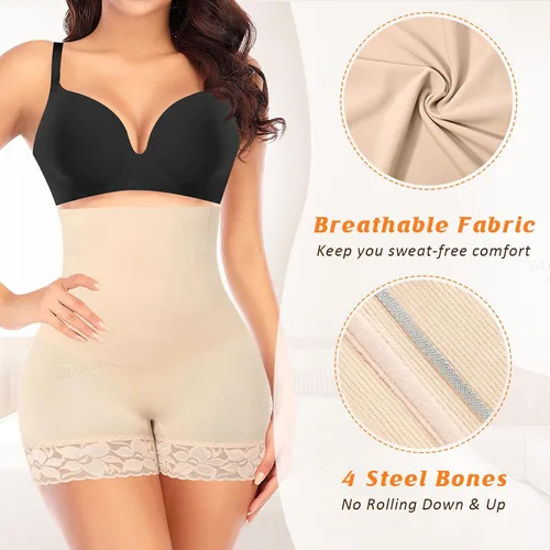 Vista 2 de Pantalones cortos para mujer, cintura alta, adelgazantes, moldeadores de cuerpo, sin costuras, con control de abdomen, pantalones cortos debajo