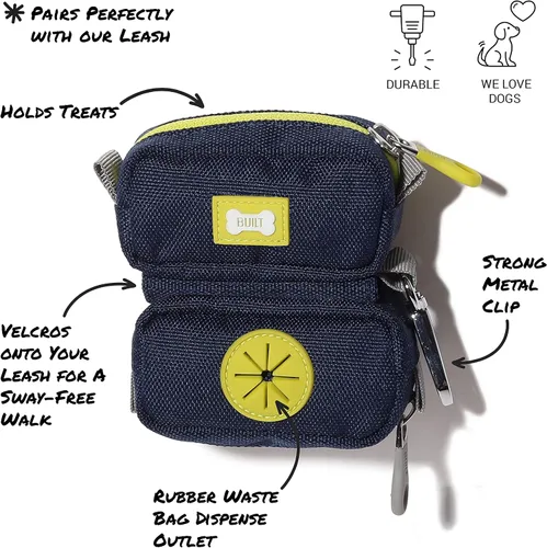 Vista 2 de BUILT Duo Strap Bag (Pet Waste Bag & Treat Holder), Azul Marino y Amarillo