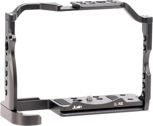 Vista 2 de Foto4easy R8 jaula para cámara Canon R8 con placa de liberación rápida para Arca-Swiss, incluye mango de madera lateral universal doble