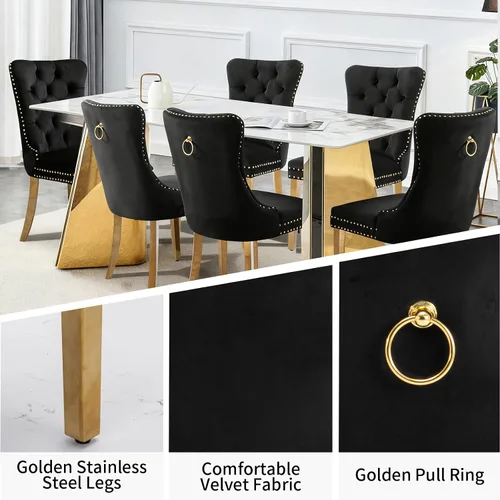 Vista 6 de Shenyon Moderno juego de mesa de comedor de 7 piezas con 6 sillas, juego de mesa de comedor de mármol blanco de 63 pulgadas para 6, mesa de cocina