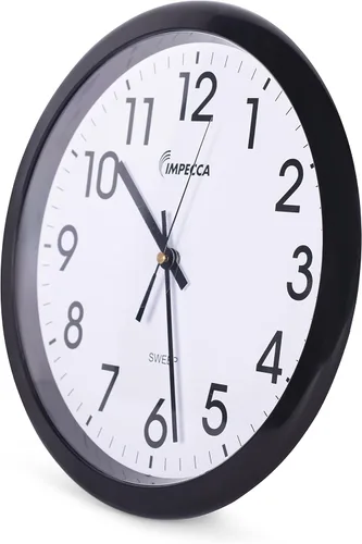 Vista 2 de Impecca WCW12M1 Reloj de pared con movimiento de barrido sin tictac, 12 pulgadas, color negro