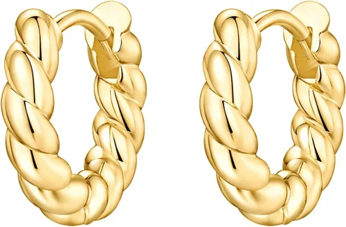 Vista 3 de PAVOI Aretes de plata de ley 925 chapados en oro de 14 quilates Mini aretes de aro para mujer