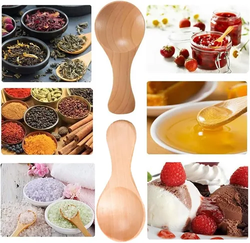 Vista 5 de 2 mini cucharas de madera con mango corto, perfecto para pequeños frascos de mermelada especias, condimentos, azúcar, miel, café, té, mostaza