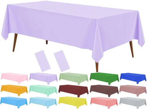 Vista 23 de Mantel de plástico crema, paquete de 2 manteles desechables color blanco hueso, mantel de 54 x 108 pulgadas para mesa rectangular, manteles