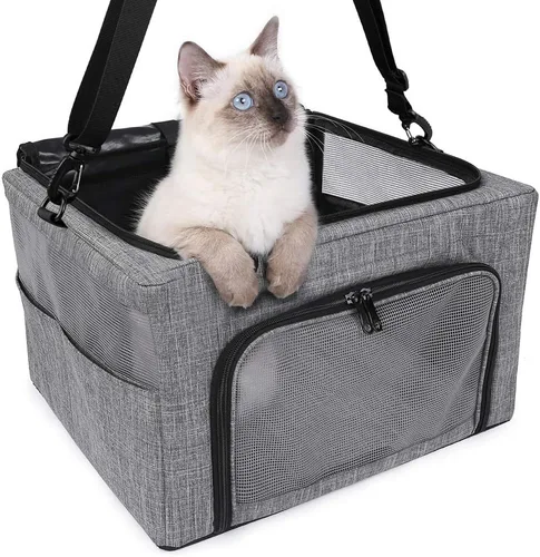 Vista 7 de Asiento de automóvil para perros y gatos, plegable con marco de metal, bolsa de viaje para mascotas pequeñas y medianas de hasta 15 libras