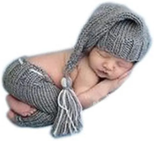 Vista 5 de Accesorios de fotografía para recién nacidos, trajes de punto para bebé, niño, niña, sombrero de ganchillo, pantalones, accesorios para sesión