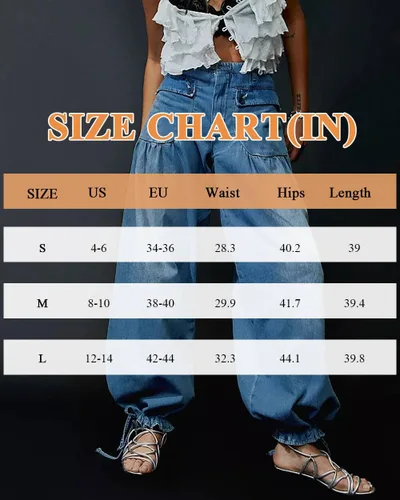 Vista 4 de Free People Dupes - Pantalones de mezclilla holgados de loto para mujer, con cremallera, cintura media, tobillos, con bolsillos