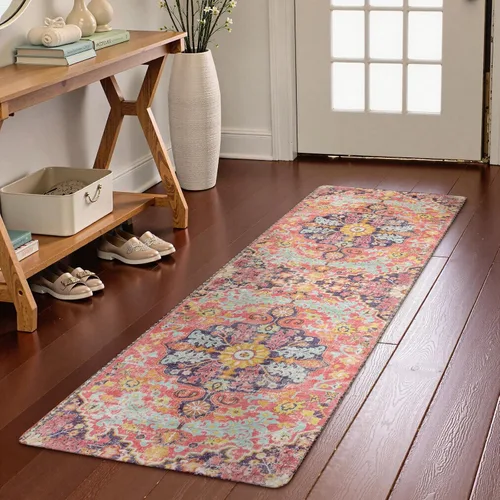 Vista 72 de Lahome Alfombra Floral Bohemio Medaillon - 2x3 Pequeña Alfombra de Baño Rosa Caliente, Alfombra de Cocina, Lavable a Máquina, Antideslizante, Suave