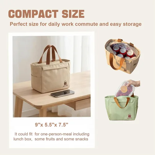 Vista 3 de Bonita bolsa de almuerzo aislada, bolsas Bento personalizadas y coloridas para mujeres, bolsas refrigerantes pequeñas kawaii para almuerzo, tela