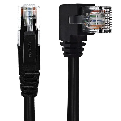 Vista 10 de Cable Ethernet Cat 6 de 90 grados en ángulo izquierdo, 3.3 pies, cable de conexión de red RJ45 en ángulo abajo/arriba/derecho/izquierdo, cable