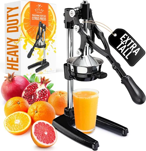 Vista 28 de Zulay Kitchen Exprimidor de hierro fundido, exprimidor de naranja resistente con coladores desmontables para una fácil limpieza, prensa de cítricos