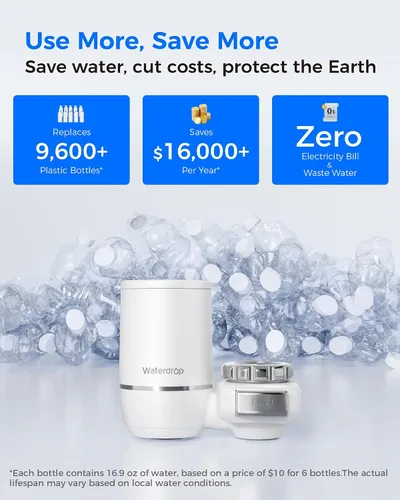 Vista 6 de Filtro de agua alcalino Waterdrop para grifo de fregadero, filtro de agua de acero inoxidable para grifo de fregadero, purificador de agua