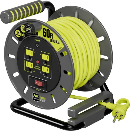 Vista 8 de Masterplug OMA601114G4SL-US - Carrete de cable de 60 pies, 60 pies, color verde lima, surtido