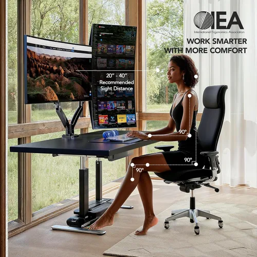 Vista 3 de HUANUO NITROGLIDE™ Soporte de monitor dual para 13 ″ – 40 ″, soporte de monitor doble premium con USB, soporte de monitor ajustable en altura para 2