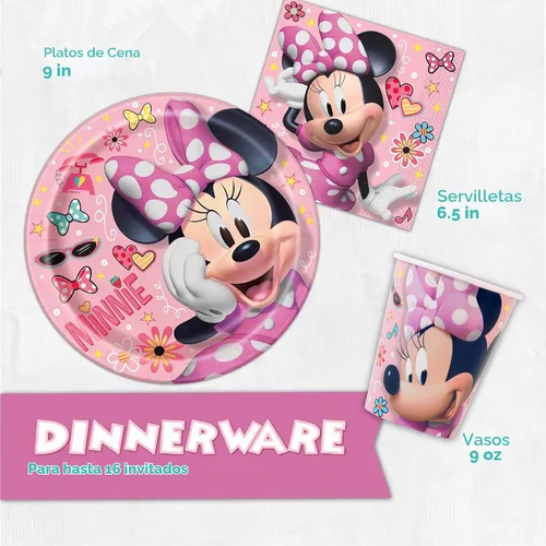 Vista 4 de Cartel de decoración de cumpleaños de Minnie Mouse, mantel y recuerdos